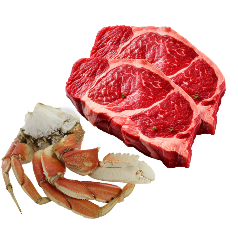 Two Choice New York Steaks One Pound of Dungeness Crab Clusters